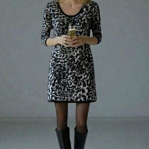 Calvin Klein Animal Print Knit Dress Sz M Black/Cream FreeSpirit Indie Rocker